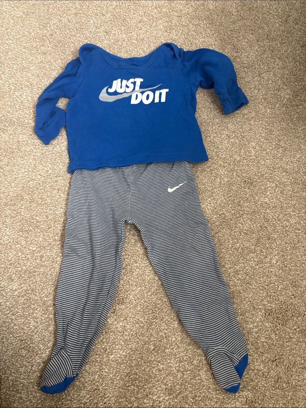 Nike Royal Blue 'Just Do It' Top with Navy & White Striped Footed Leggings